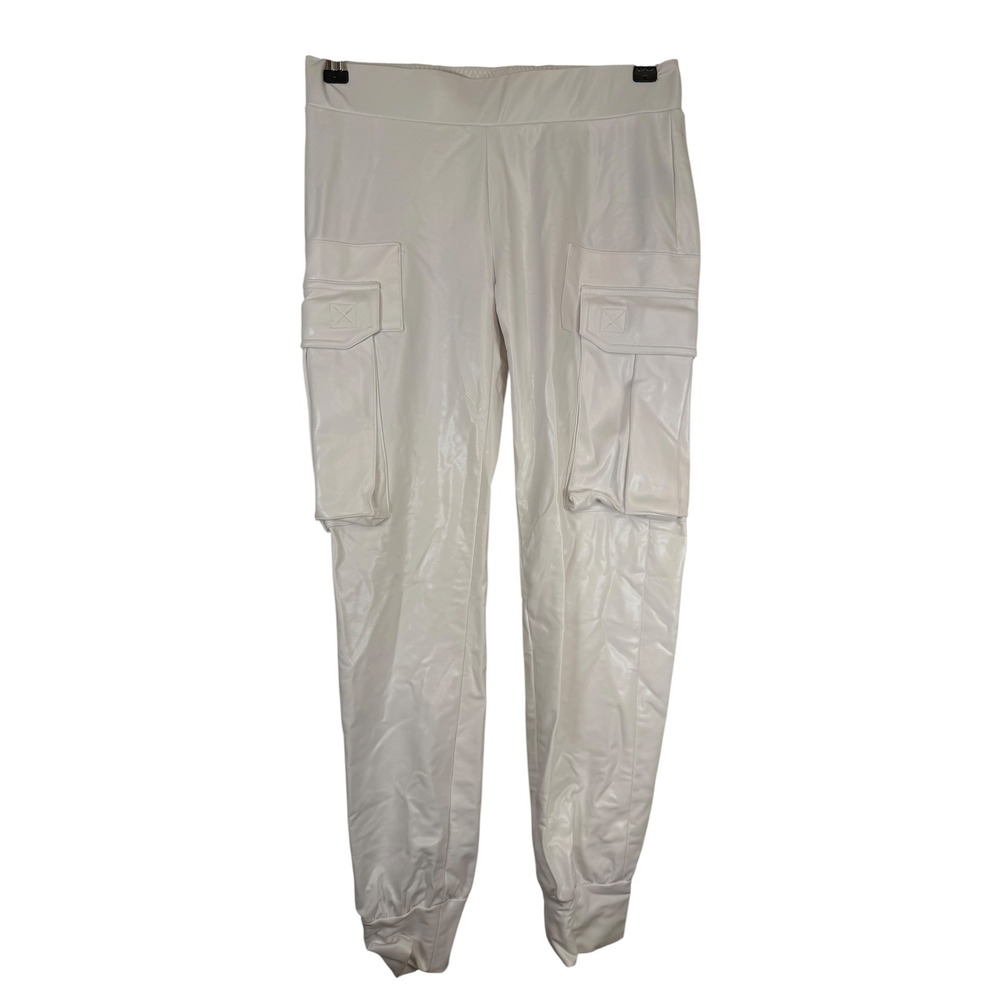 Norma Kamali Off White Faux Leather Cargo Jogger Pants XXS/28